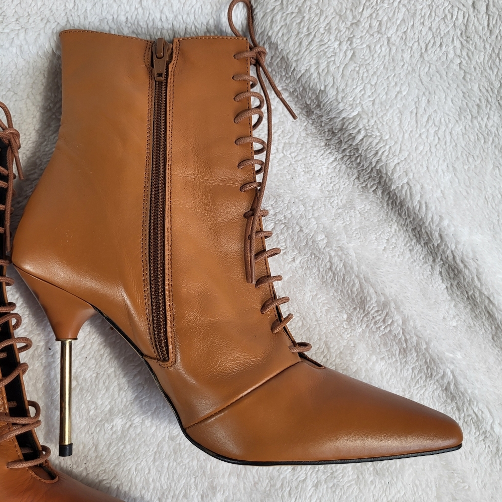 l'intervalle Ankle Boots w/ Gold Accent High Heels in Chestnut Nubuck 39/ US 8.5 - Picture 7 of 14